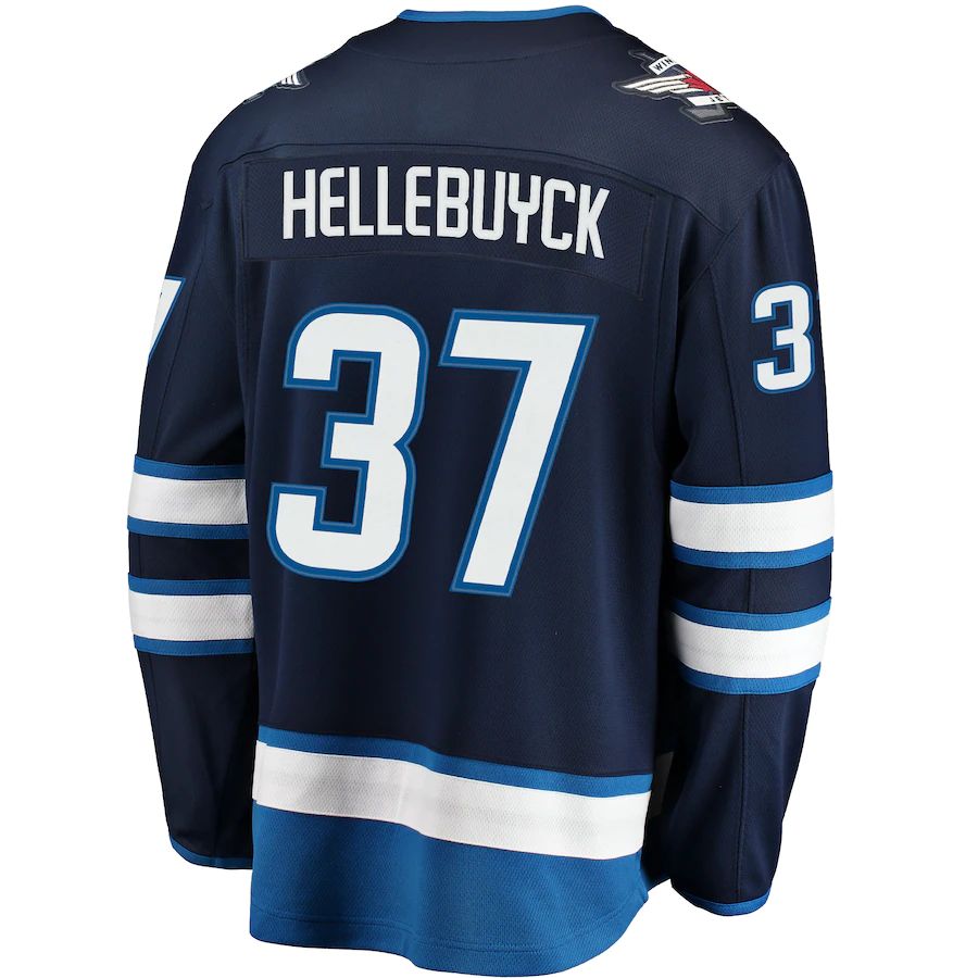 W.Jets #37 Connor Hellebuyck Fanatics Branded Breakaway Replica Jersey Navy Stitched American Hockey Jerseys LINKS