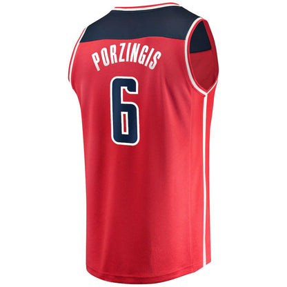 W.Wizards #6 Kristaps Porzingis Fanatics Branded  Fast Break Replica Jersey Red Icon Edition Stitched American Basketball Jersey