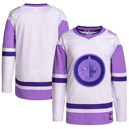 W.Jets Hockey Fights Cancer Primegreen Authentic Blank Practice Jersey White Purple Stitched American Hockey Jerseys LINKS