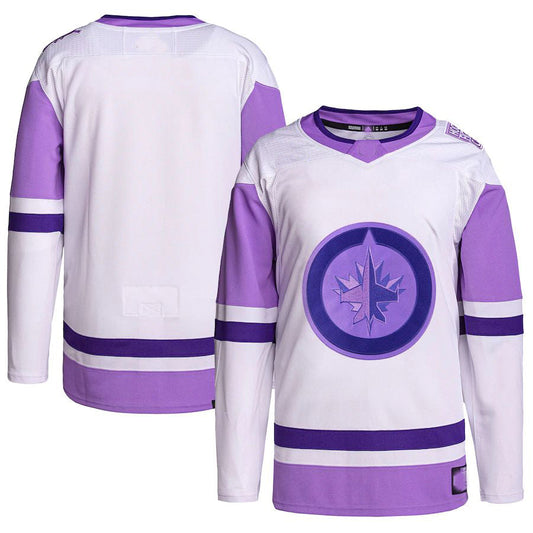 W.Jets Hockey Fights Cancer Primegreen Authentic Blank Practice Jersey White Purple Stitched American Hockey Jerseys LINKS